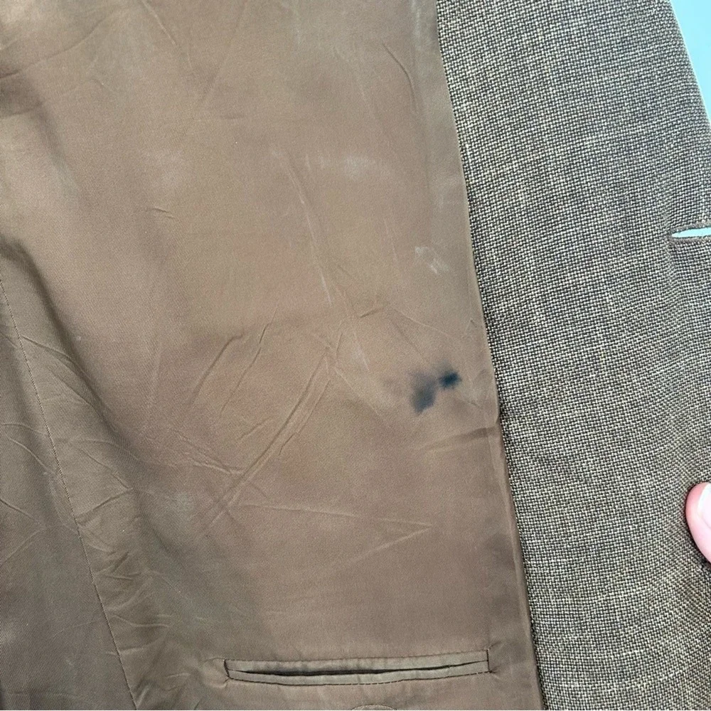Hickey‎ Freeman Brown Worsted Wool Silk Linen Blazer Size 43L Sport Coat Jacket